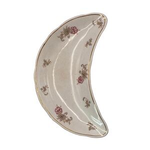 Vintage Crescent Moon Waterloo Potteries Forget Me Not Pattern Jewelry Dish